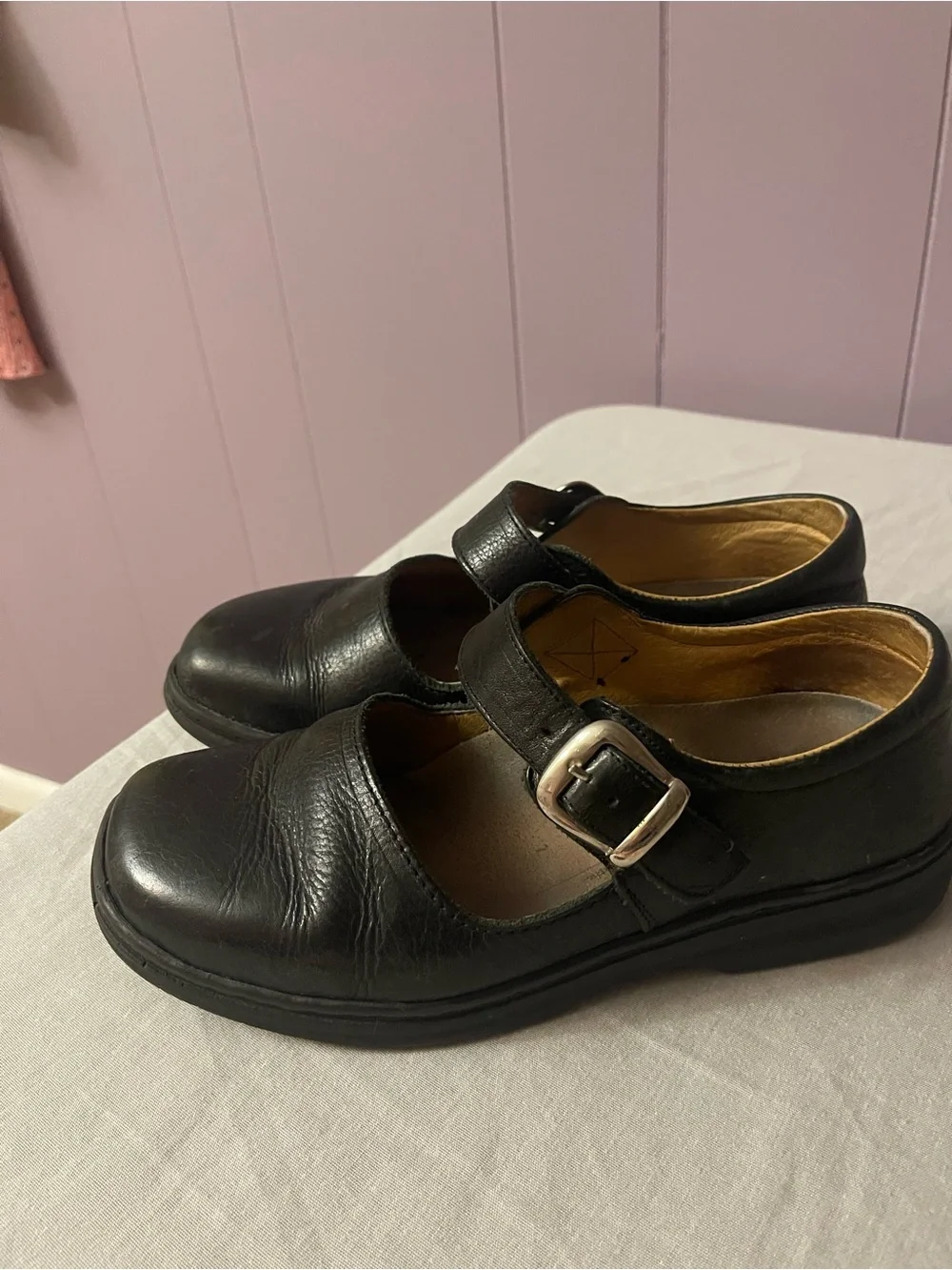 Women’s Blend Black Leather Mary Jane Shoes with Buckle